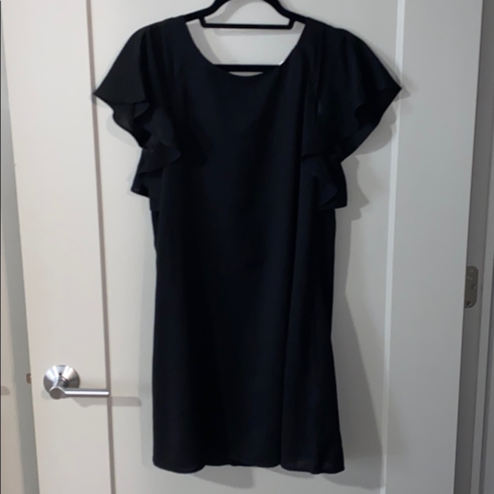 Classy black ruffle sleeve dress